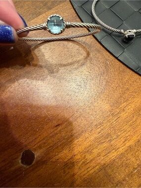David Yurman Silver Cable Bracelet with Blue Stone